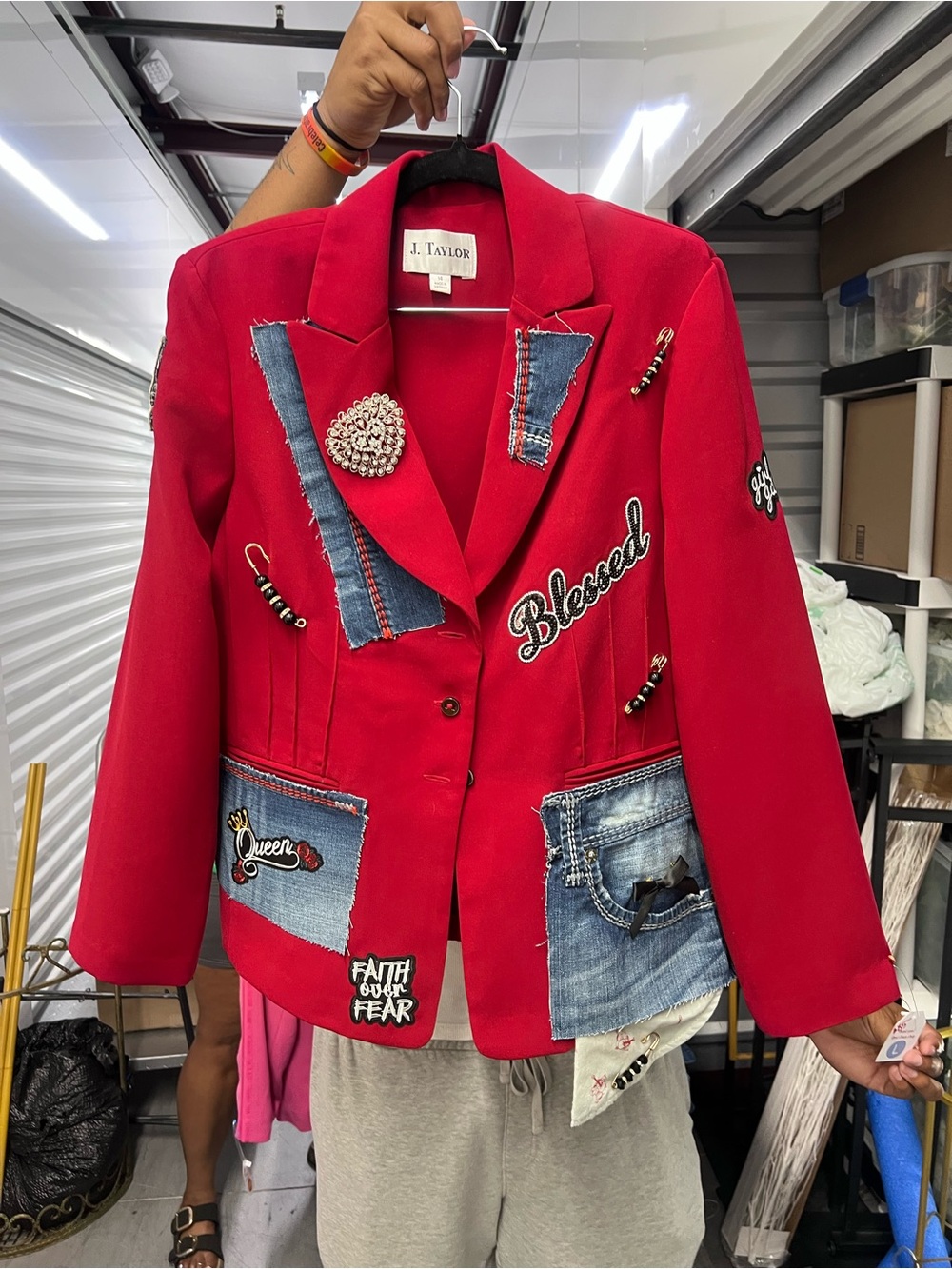 Custom made Women's Red Embellished Blazer Jacket